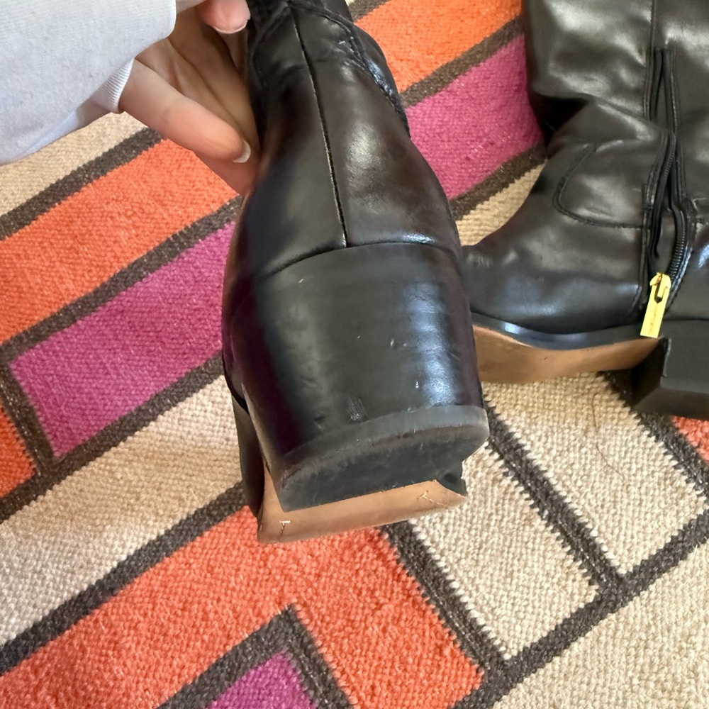 Vince Camuto Extra Wide Calf 10 Black Leather Mid-Calf Low Heel/Flat Boots - Picture 7 of 10